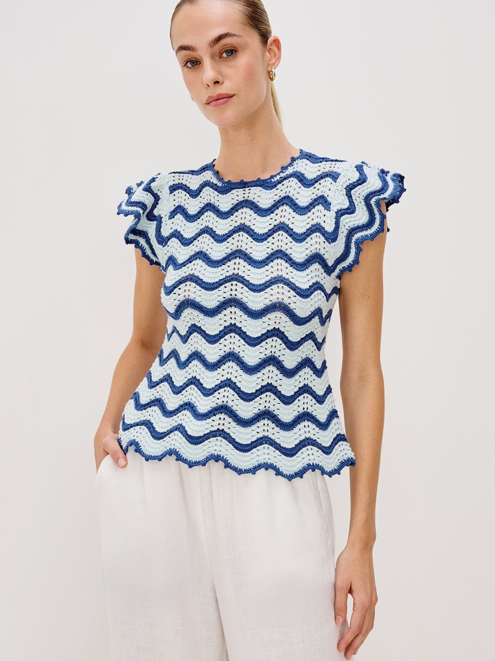Rails Coen Top in Azure Scallop/Size Small